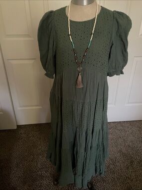 &merci green dress | Dresses | Nwt Merci Hunter Boho Midi Belted Anthropologie Style Large criss-cross detailing